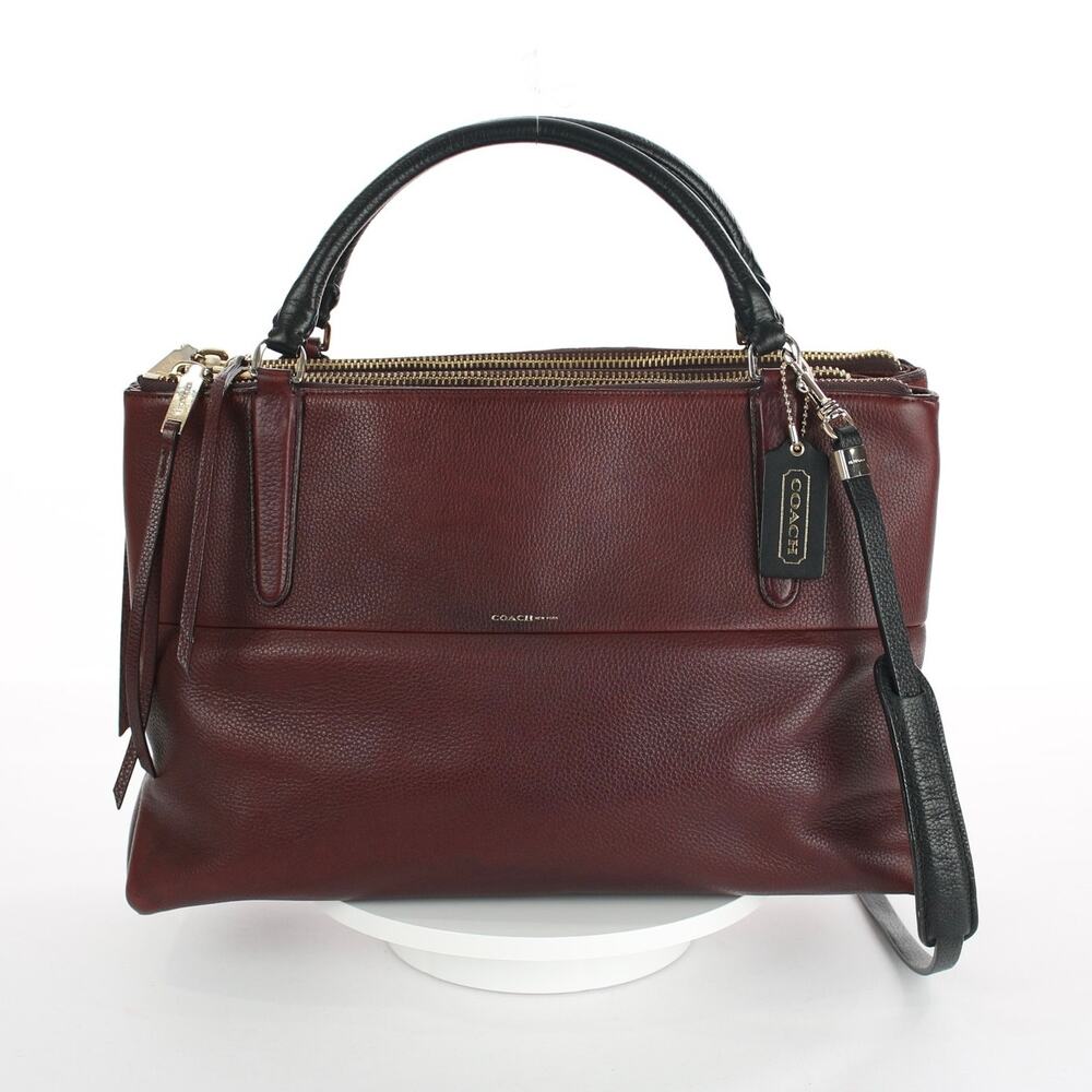 Coach Borough Burgundy Pebbled Leather Top Handle Shoulder Bag